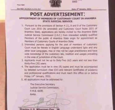 Anambra State, Customary Court