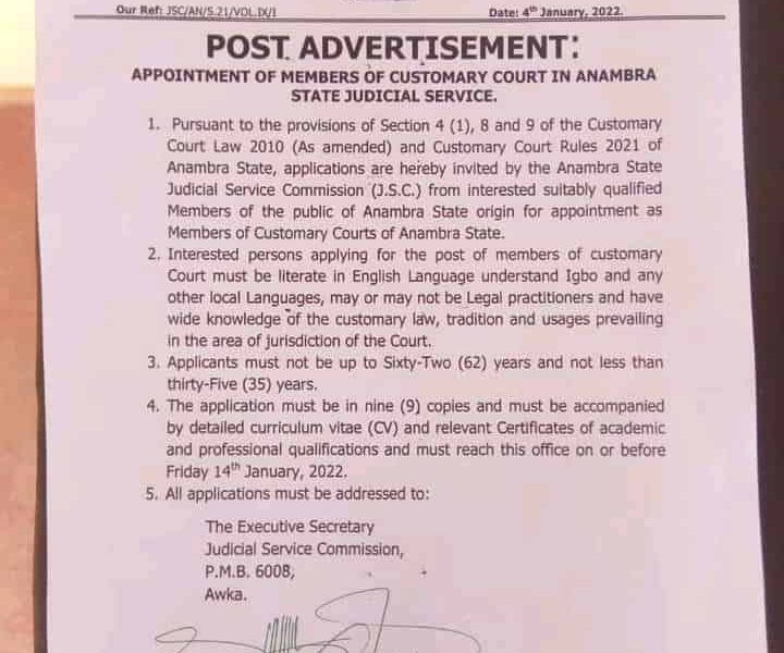 Anambra State, Customary Court