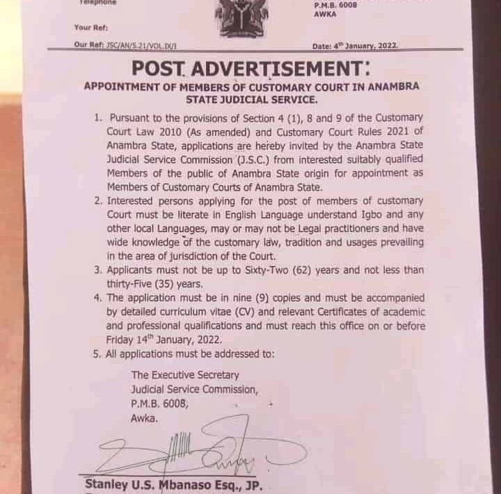 Anambra State, Customary Court